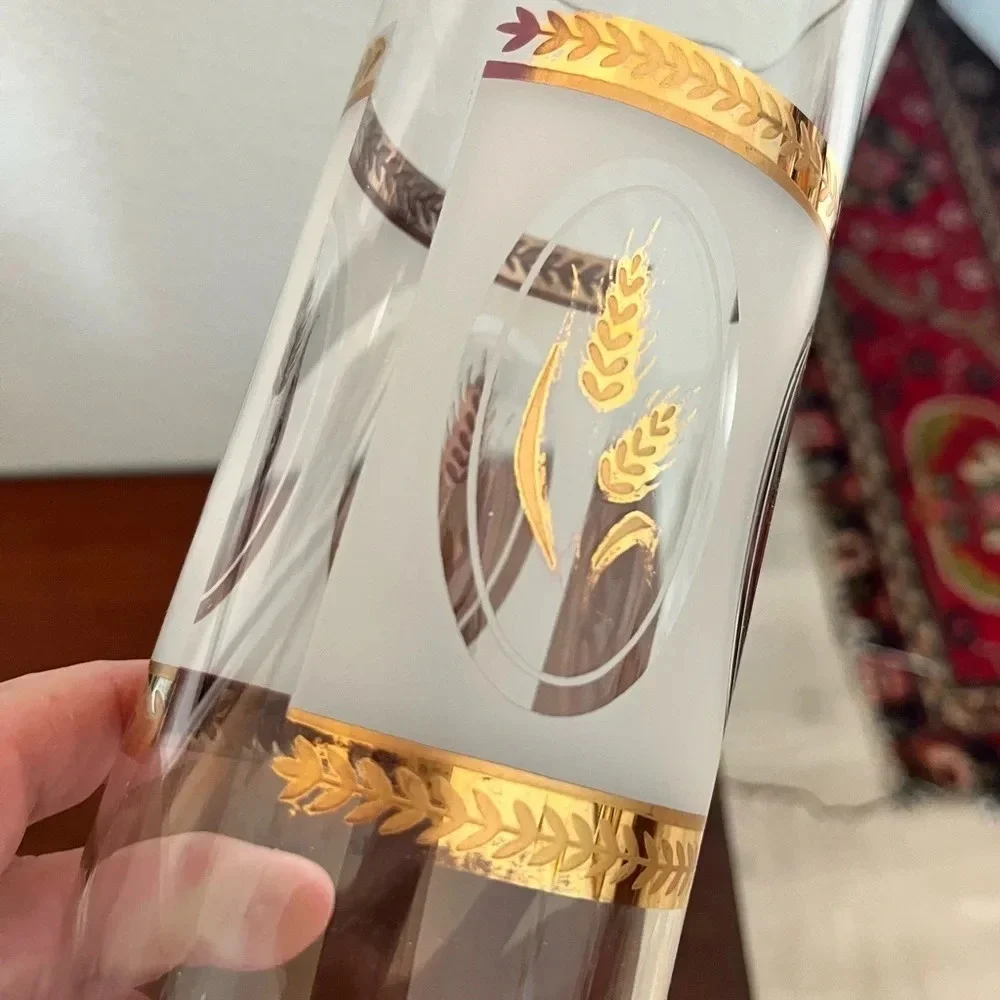 Mid Century Modern Gold Wheat Cylinder Double Spout Cocktail Pitcher